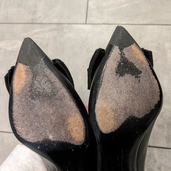 Salvatore Ferragamo Pointed Toe Pump Black Size 7C Bow Embellished Made In Italy - Picture 11 of 12